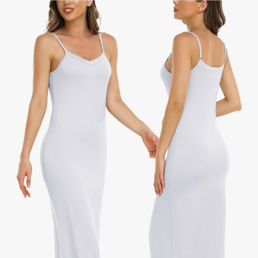 Vlazom Long Slip Dress, Basic Adjustable Spaghetti Straps Cami Slip Dress - Picture 2 of 2